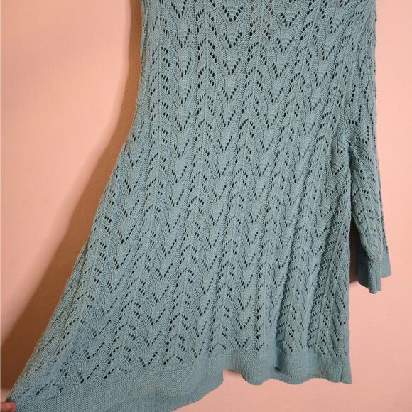 Cotton Blend Loose Cable Knit Big Button Cardigan Blue Size 3X Feminine Layering - Picture 9 of 12